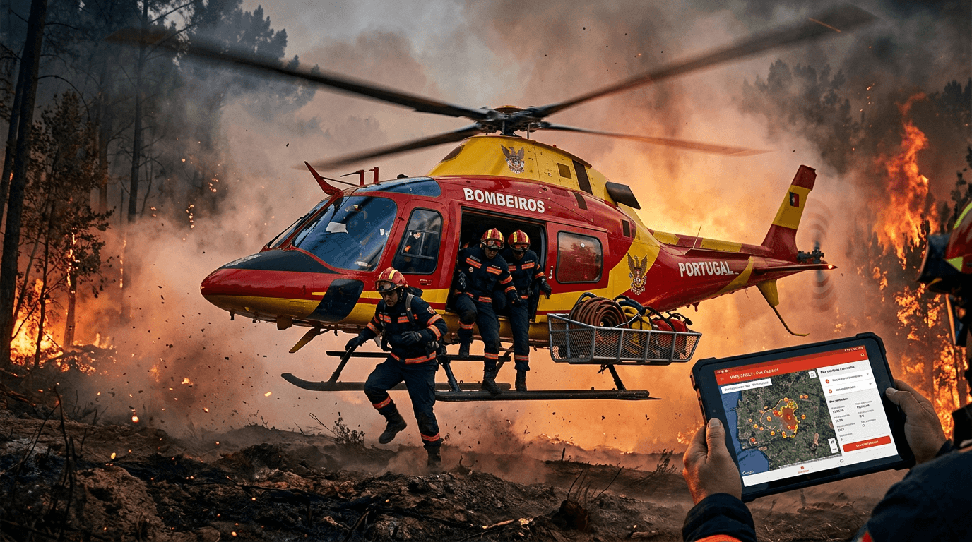 Bombeiros portugueses em operacao com tablet FugaFogo